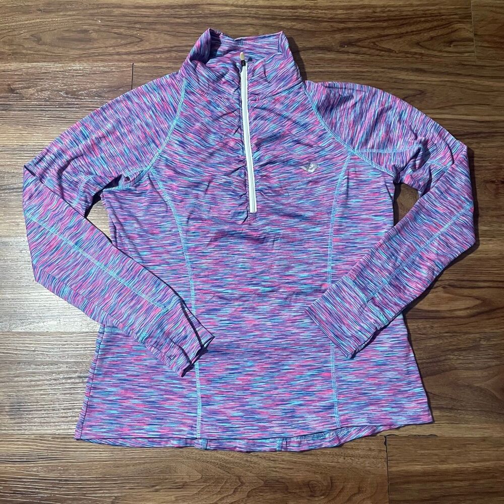 Pony 1/4 Zip Activewear Sweatshirt Pullover Back Pocket Sweater Purple Womens LG